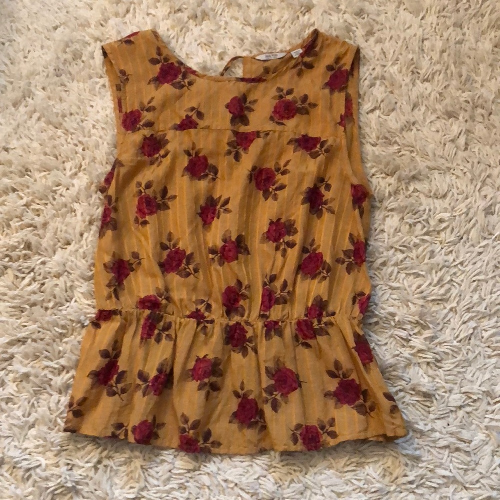 Red Roses and Gold Peplum Shirt
